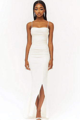 White Satin Mermaid Long Graduation Dress