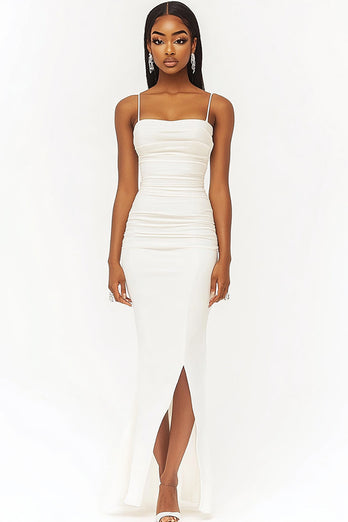 White Satin Mermaid Long Graduation Dress