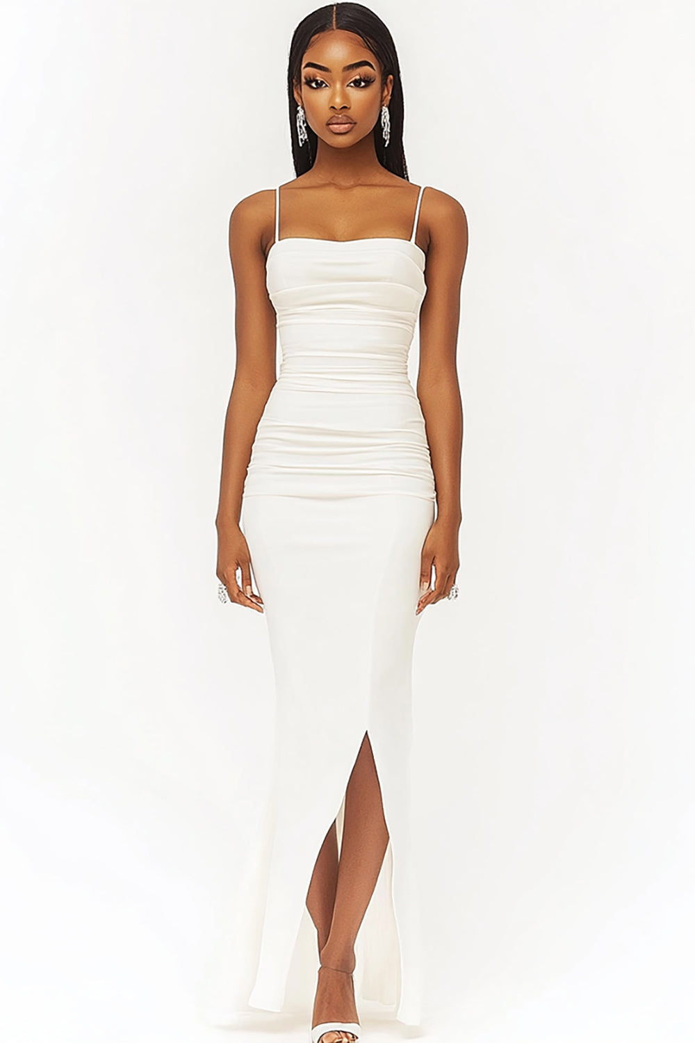 White Satin Mermaid Long Graduation Dress