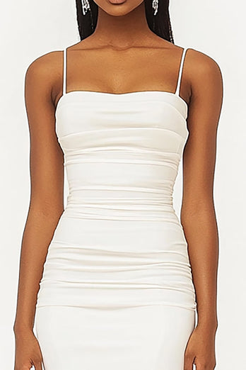 White Satin Mermaid Long Graduation Dress