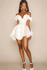 Load image into Gallery viewer, White A Line Off the Shoulder Ruffled Satin Graduation Dress
