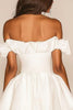 Load image into Gallery viewer, White A Line Off the Shoulder Ruffled Satin Graduation Dress