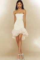 Load image into Gallery viewer, White Strapless Bodycon Satin Asymmetrical Graduation Dress
