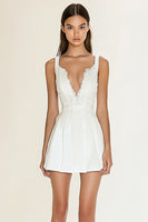 Load image into Gallery viewer, White Satin Pleated Graduation Dress with Lace