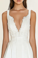 Load image into Gallery viewer, White Satin Pleated Graduation Dress with Lace