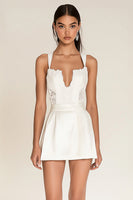 Load image into Gallery viewer, White Deep V-Neck Satin Graduation Dress