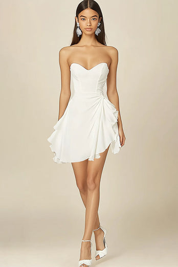 White Chiffon A Line Graduation Dress with Ruffles