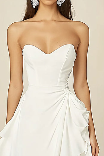White Chiffon A Line Graduation Dress with Ruffles
