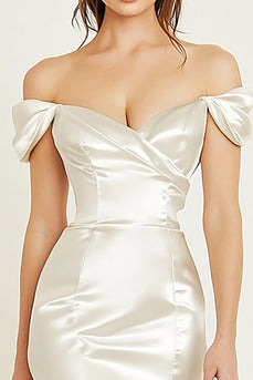 White Off the Shoulder Satin Bodycon Graduation Dress