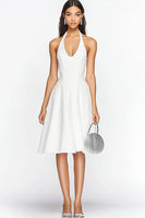 Load image into Gallery viewer, White A Line Satin Knee-Length Graduation Dress