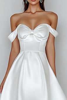 White Satin Sweetheart A Line Off the Shoulder Graduation Dress