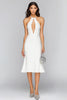Load image into Gallery viewer, White Mermaid Keyhole Satin Mid-Calf Graduation Dress
