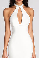 Load image into Gallery viewer, White Bodycon Satin Keyhole Asymmetrical Graduation Dress