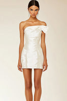 Load image into Gallery viewer, White Satin Bodycon One Shoulder Graduation Dress