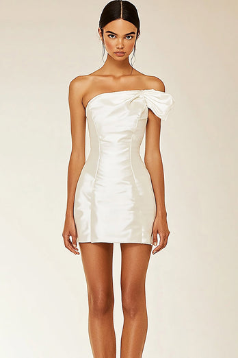 White Satin Bodycon One Shoulder Graduation Dress