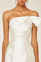 Load image into Gallery viewer, White Satin Bodycon One Shoulder Graduation Dress