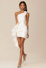 Load image into Gallery viewer, White Satin Bodycon Ruffled One Shoulder Graduation Dress