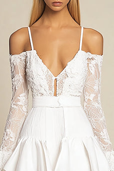 White Chiffon Bodycon Cold Shoulder Graduation Dress with Lace