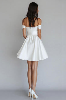 White A Line Off the Shoulder Satin Graduation Dress