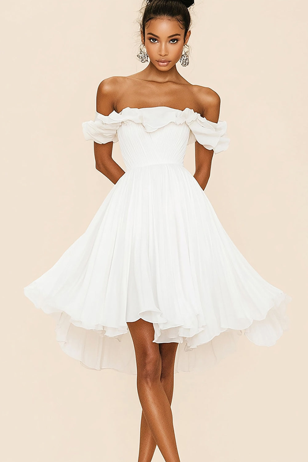 White A Line Chiffon Pleated Graduation Dress with Ruffles