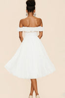 Load image into Gallery viewer, White A Line Chiffon Pleated Graduation Dress with Ruffles
