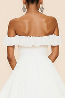 Load image into Gallery viewer, White A Line Chiffon Pleated Graduation Dress with Ruffles