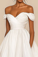 Load image into Gallery viewer, White A Line Chiffon Pleated Off the Shoulder Graduation Dress