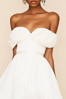 White Chiffon A Line Pleated Graduation Dress