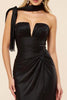 Load image into Gallery viewer, Sheath Satin Ruched Long Black Tie Dress with Slit