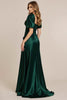 Load image into Gallery viewer, Dark Green Satin A Line Ruched Long Prom Dress with Slit