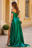 Load image into Gallery viewer, Dark Green A Line Satin Off the Shoulder Long Prom Dress with Slit