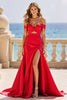 Load image into Gallery viewer, Red Sheath Satin Cut-Out Long Prom Dress with Slit