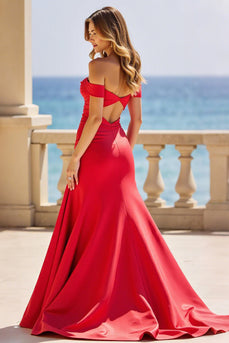 Red Sheath Satin Cut-Out Long Prom Dress with Slit