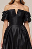 Load image into Gallery viewer, Satin A Line Off the Shoulder Long Black Tie Dress with Slit