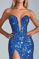 Load image into Gallery viewer, Sparkly Royal Blue Sequins Mermaid Long Prom Dress with Slit
