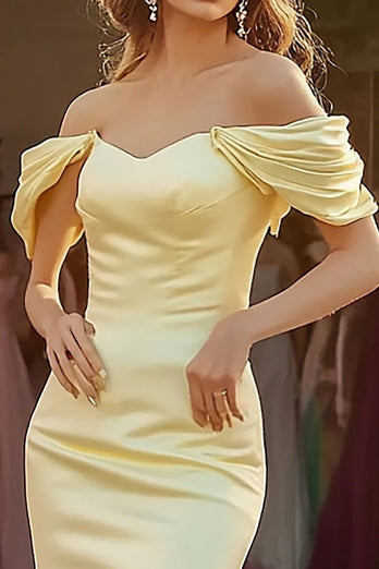 Daffodil Satin Mermaid Off the Shoulder Long Prom Dress