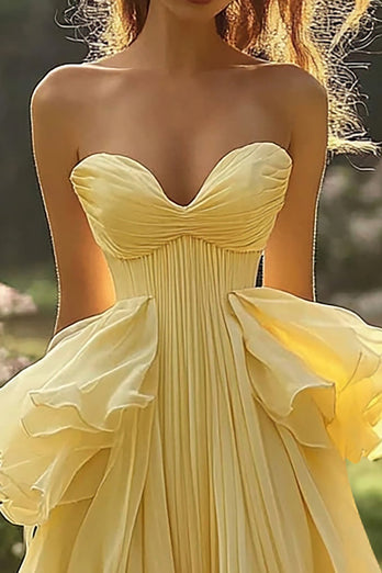 Daffodil Sweetheart Pleated Chiffon Long Prom Dress with Ruffles
