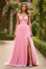 Load image into Gallery viewer, Pink A Line Chiffon Pleated Long Prom Dress with Slit