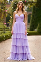 Load image into Gallery viewer, Lilac A Line Chiffon Tiered Long Prom Dress