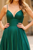 Load image into Gallery viewer, Dark Green A Line Satin Spaghetti Straps Long Prom Dress with Slit