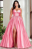 Load image into Gallery viewer, Pink A Line Strapless Pleated Plus Size Prom Dress with Slit