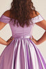 Load image into Gallery viewer, Simple Lilac A Line Satin Off the Shoulder Plus Size Prom Dress