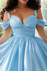 Load image into Gallery viewer, Sky Blue Cold Shoulder Satin A Line Plus Size Prom Dress