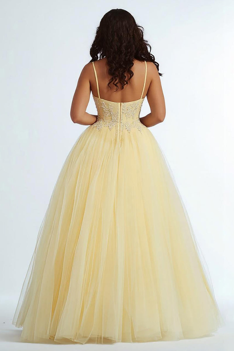 Load image into Gallery viewer, Daffodil Spaghetti Straps A Line Plus Size Prom Dress with Appliques