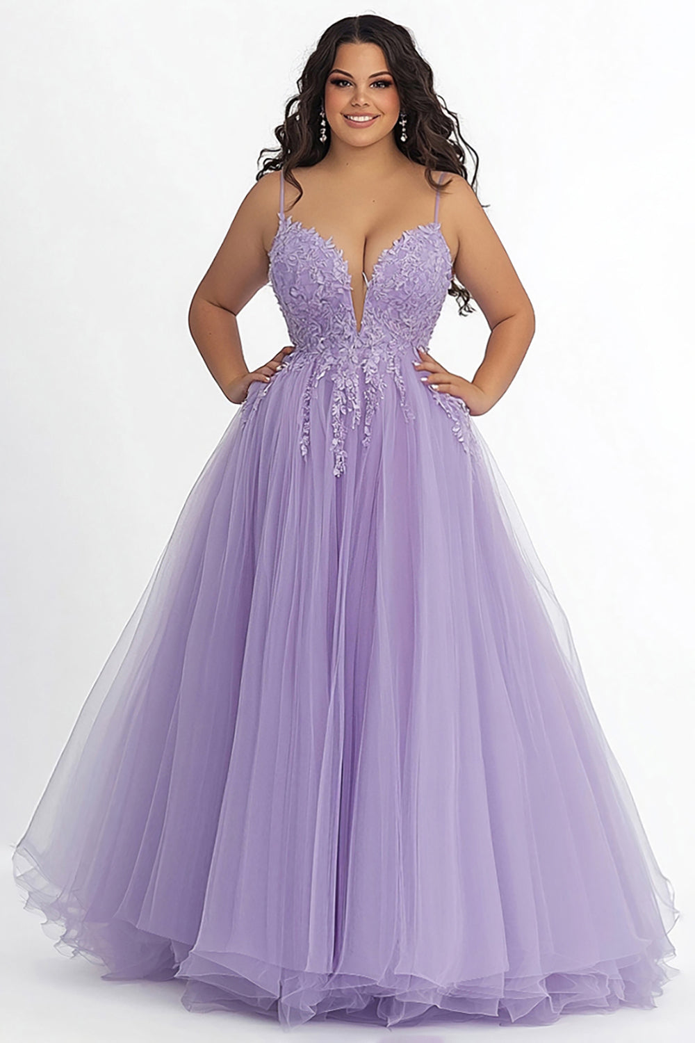 Lilac A Line Appliqued Spaghetti Straps Long Prom Dress