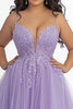 Load image into Gallery viewer, Lilac A Line Appliqued Spaghetti Straps Long Prom Dress