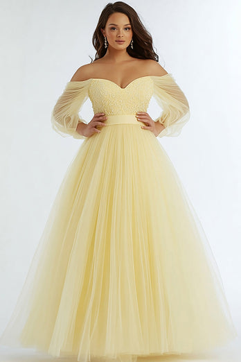 Daffodil A Line Off the Shoulder Long Plus Size Prom Dress
