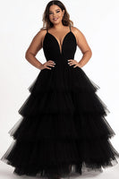 Load image into Gallery viewer, Simple Black Tiered Spaghetti Straps A Line Plus Size Prom Dress