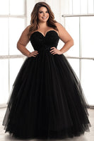 Load image into Gallery viewer, Simple Black A Line Strapless Plus Size Prom Dress