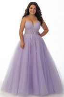 Load image into Gallery viewer, Lilac A Line Strapless Plus Size Long Prom Dress with Appliques